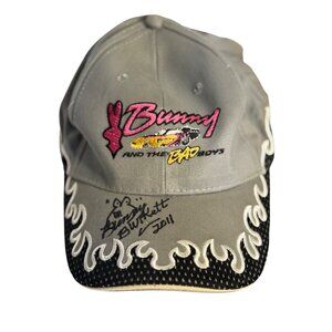 Bunny Burkett the Bad Boys Signed Racing Cap Gray Flame Brim NASCAR Racing 2011